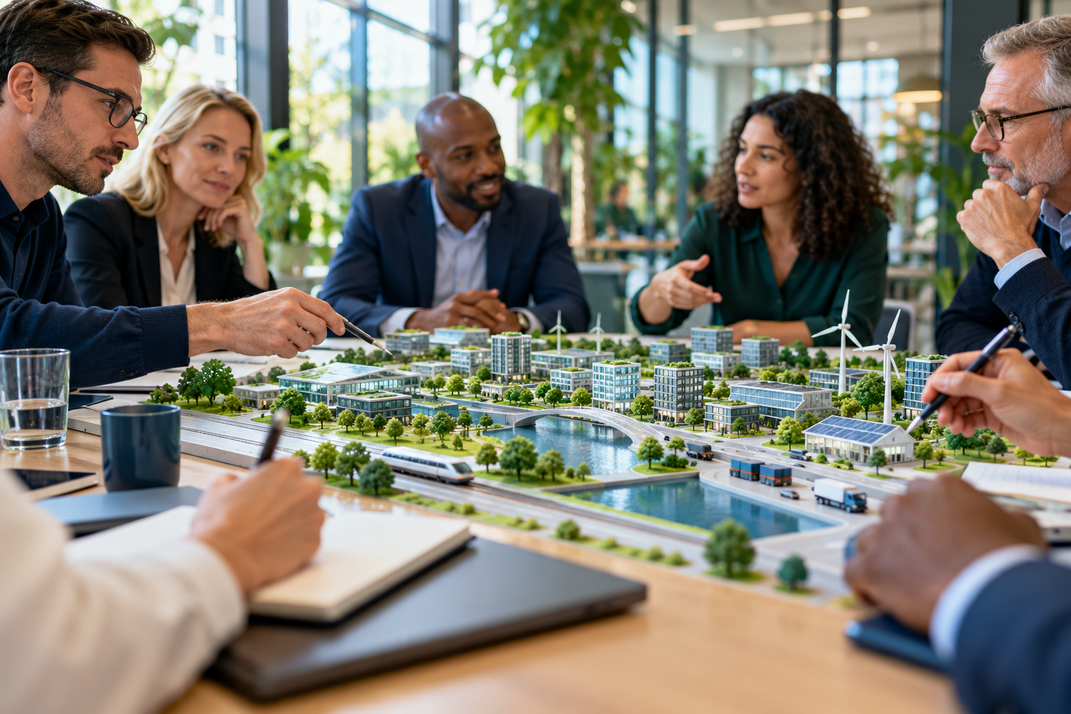 Partners discussing a sustainable city logistics model