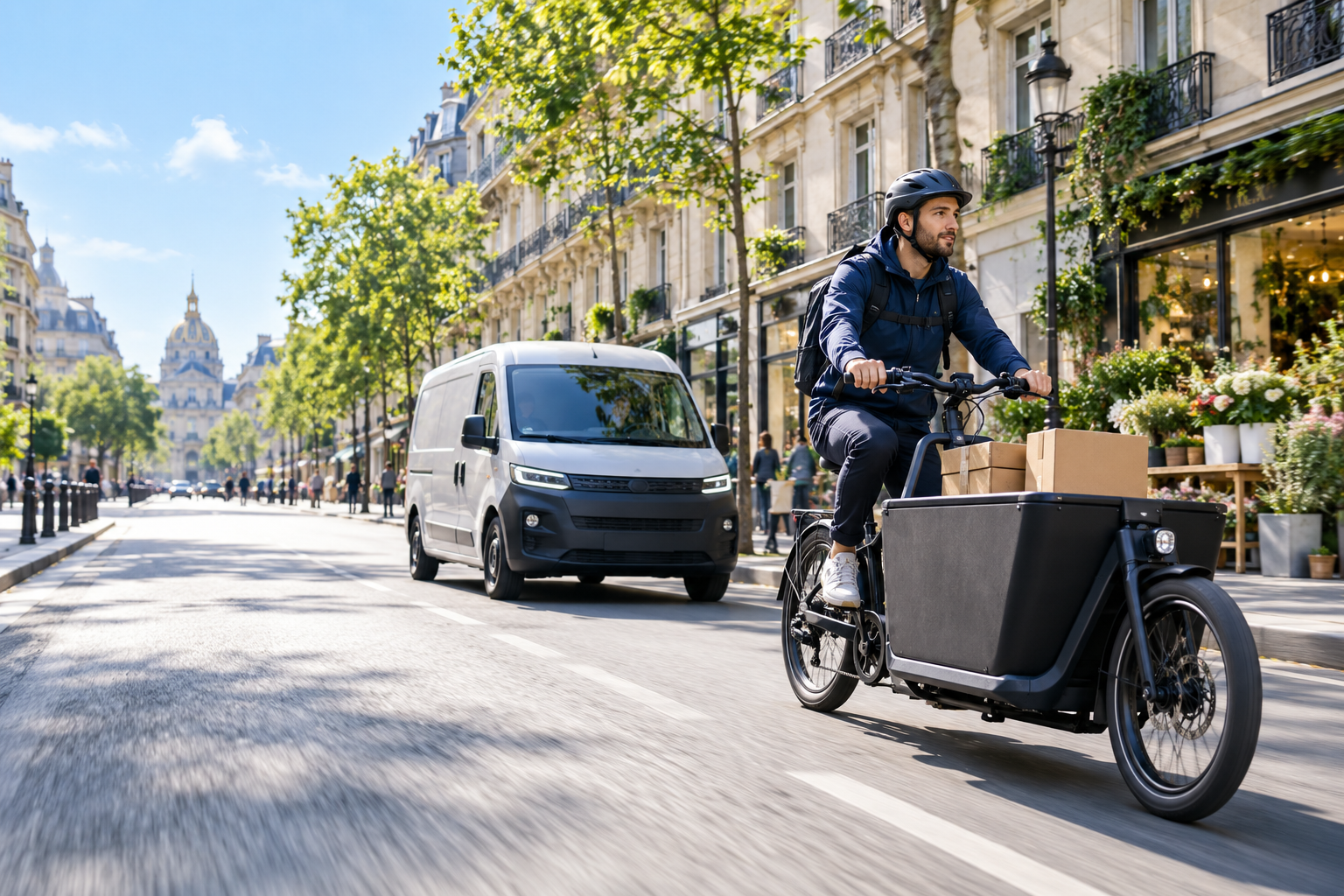 Electric urban delivery in a Paris street